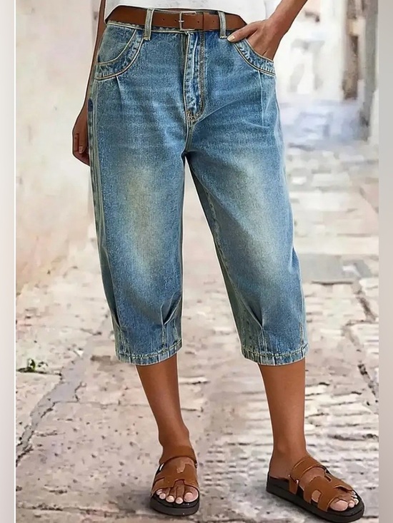 Flamingals Denim - Flamingals Wash Pleated Mid Rise Capri Tapered Jeans